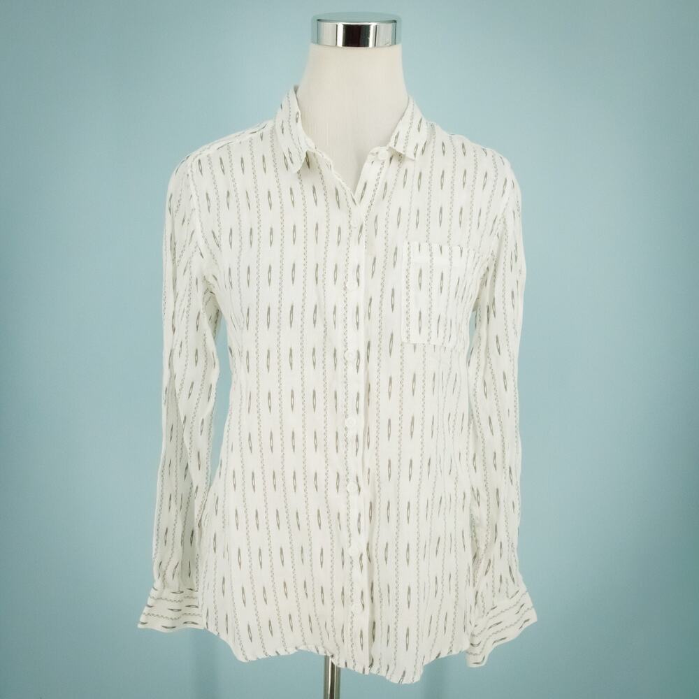 Garnet Hill Size 6 White Southwest Print Collared Button Front Down Long Sleeve